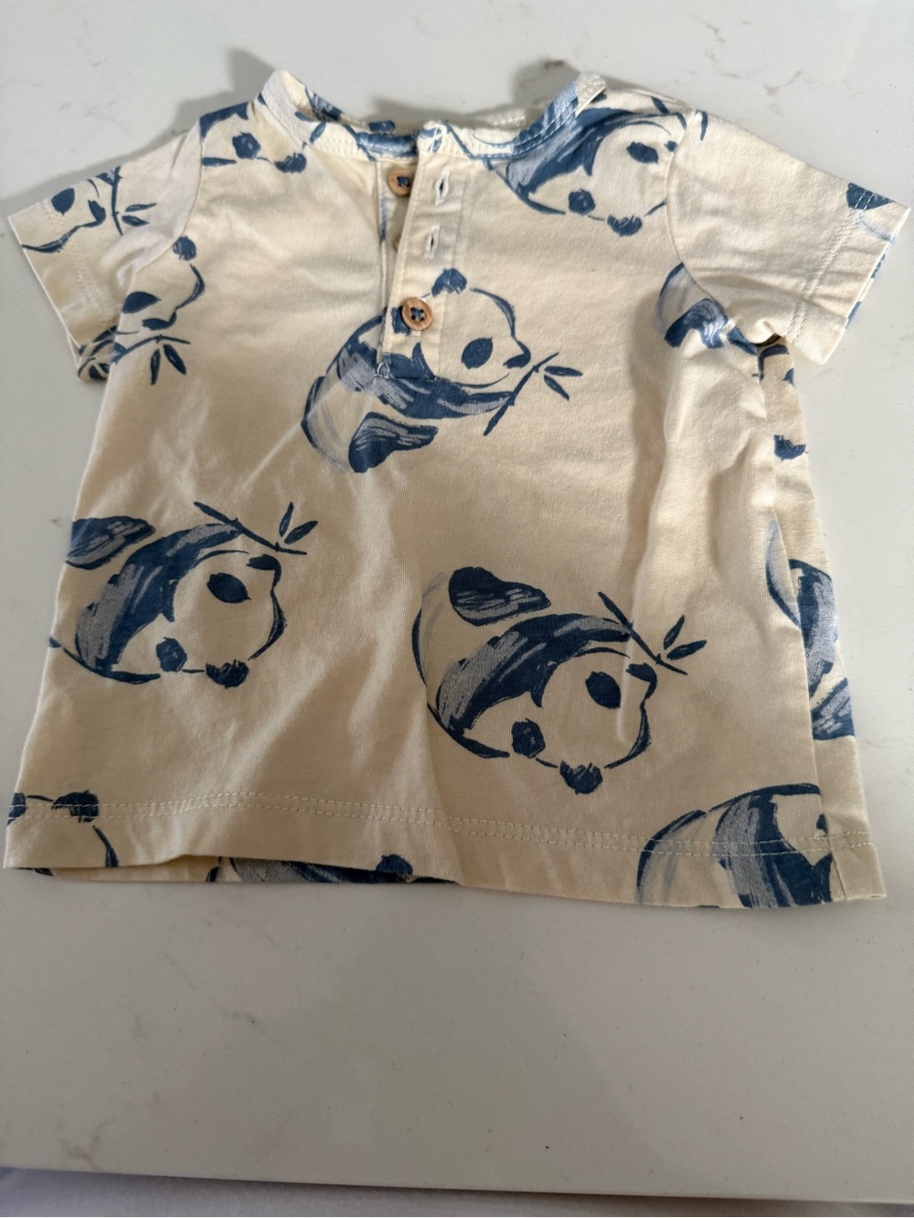 Carter's Cream Short-Sleeve Tee with Blue Panda Print